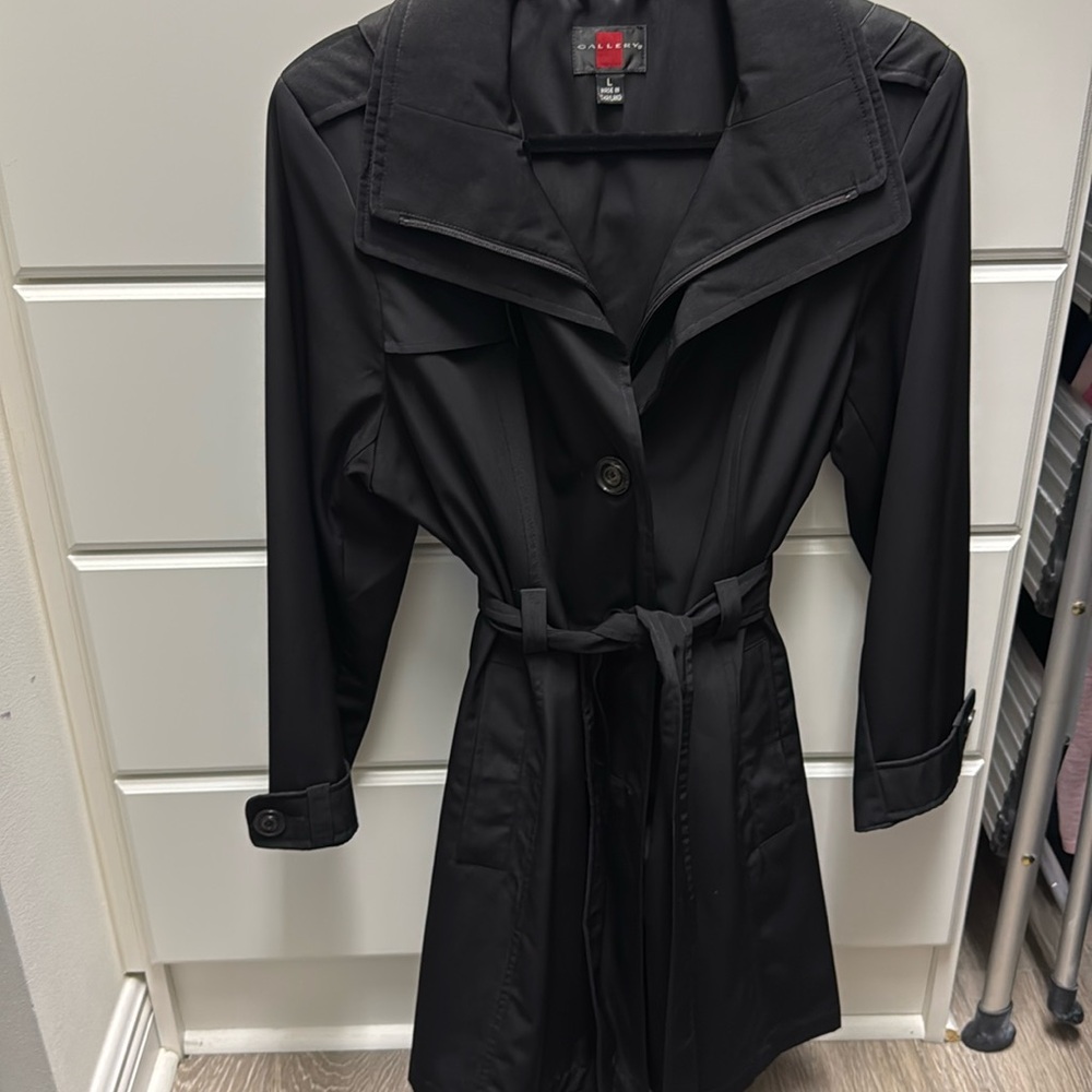 Classic Black Trench Belted Hooded Raincoat